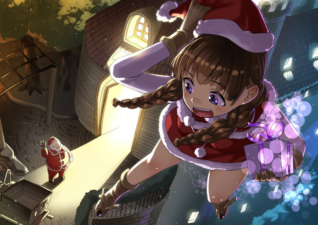 Обои картинки фото аниме, зима,  новый год,  рождество, otoi, rekomaru, santa, claus