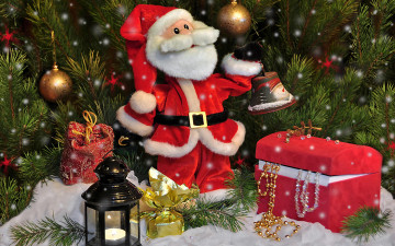Картинка праздничные дед+мороз +санта+клаус сундучок бусы санта елка