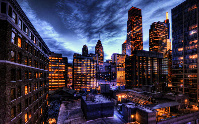 Обои картинки фото города, филадельфия , сша, панорама, вечер, огни