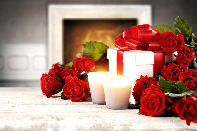 Обои картинки фото праздничные, подарки и коробочки, свечи, роза, подарок