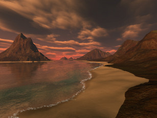 Картинка 3д графика nature landscape природа горы закат море