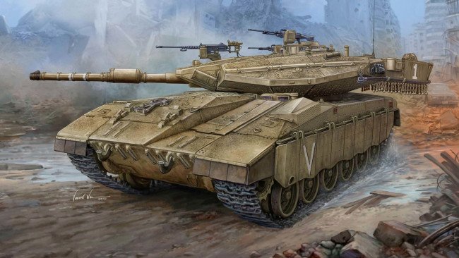 Обои картинки фото merkava, техника, военная, арт, танк, меркава