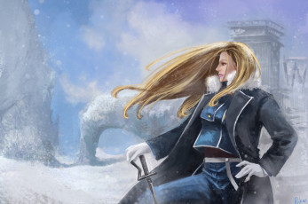 Картинка фэнтези девушки снег шпага девушка зима