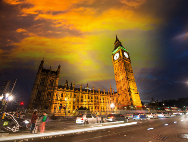 Обои картинки фото города, лондон , великобритания, бигбен, лондон, дома, небо, ночь