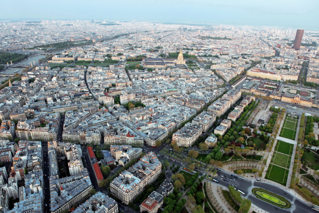 Обои картинки фото города, париж , франция, панорама, париж, дороги, дома