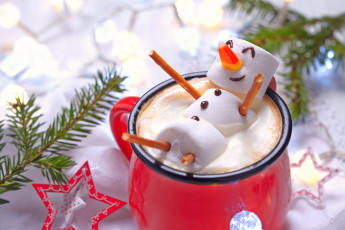 Картинка праздничные угощения какао зефир снеговик