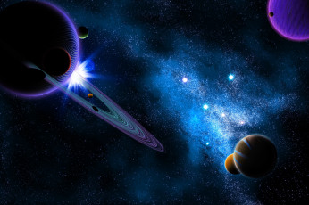 Картинка космос арт звёзды вселенная планеты сатурн пространство свет галактика туманность