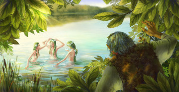 Картинка фэнтези красавицы+и+чудовища существо река девушки фон