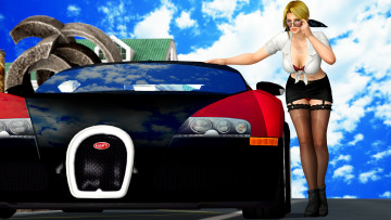 Картинка 3д+графика люди-авто мото+ people-+car+ +moto взгляд девушка автомобиль фон