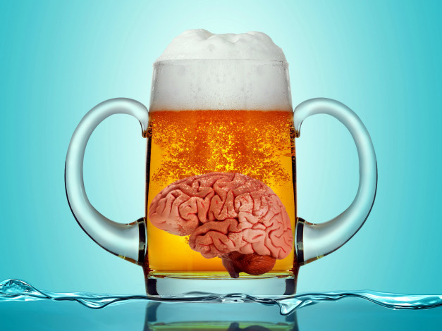 Обои картинки фото юмор и приколы, мозг, бокал, пиво