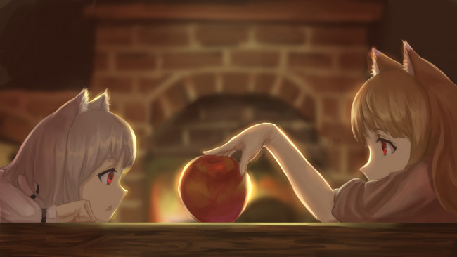 Обои картинки фото аниме, spice and wolf, яблоко, девочки