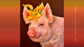 Картинка календари рисованные +векторная+графика поросенок цветок свинья