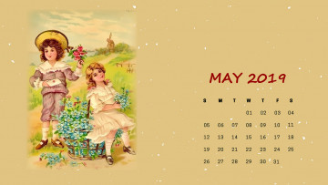 обоя календари, рисованные,  векторная графика, дети, девочка, шляпа, цветы