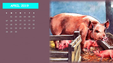 Картинка календари рисованные +векторная+графика свинья корыто поросенок