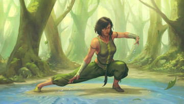 Картинка рисованное кино +мультфильмы девушка фон лес йога