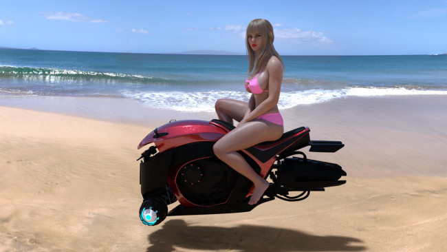 Обои картинки фото 3д графика, фантазия , fantasy, девушка, фон, взгляд, купальник, море, волна