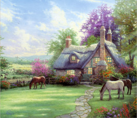 Картинка perfect summer day рисованные thomas kinkade thomzs painting томас кинкейд живопись дом кони