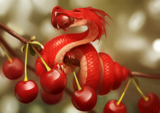 Картинка gaudibuendia фэнтези драконы дракон ягоды вишня арт