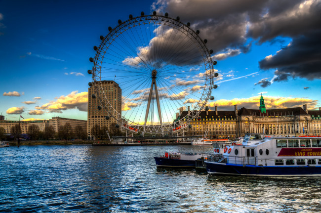 Обои картинки фото london eye, города, лондон , великобритания, колесо, река