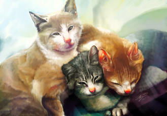 обоя рисованное, животные,  коты, кошки