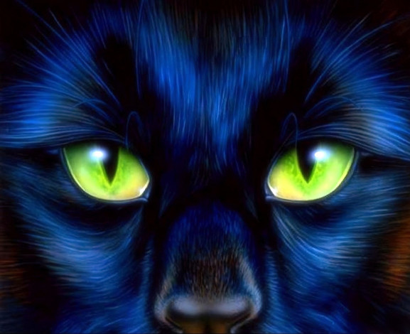 Обои картинки фото рисованное, животные,  коты, кот, черный, глаза