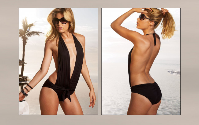 Обои картинки фото _Unsort -НЕ ВЫБИРАТЬ  , девушки, , не, выбирать, очки, купальник, doutzen kroes, модель, блондинка, пальма, браслеты