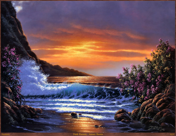 Обои картинки фото derk, hansen, sunset, shores, рисованные, закат, море