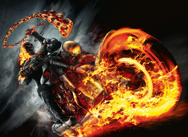 Обои картинки фото ghost, rider, spirit, of, vengeance, кино, фильмы, призрачный, гонщик, мотоцикл, огонь, призрак, скелет, 2