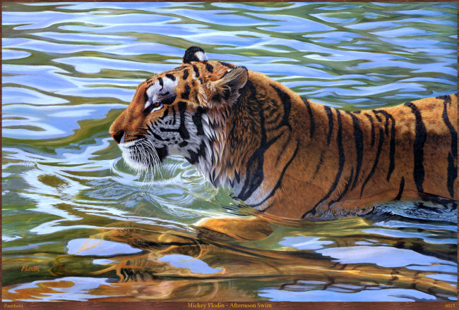 Обои картинки фото mickey, flodin, afternoon, swim, рисованные, арт, вода, тигр