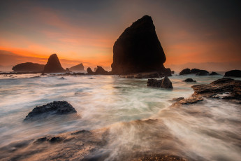 Картинка природа побережье зарево волны океан скалы