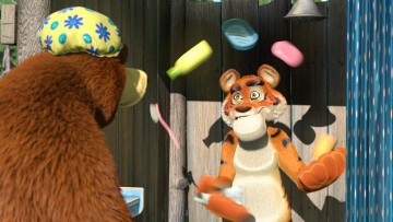 Картинка мультфильмы маша+и+медведь мишка маша душ тигр
