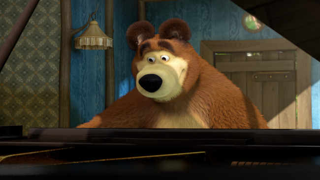 Обои картинки фото мультфильмы, маша и медведь, маша, медведь, мишка, пианино