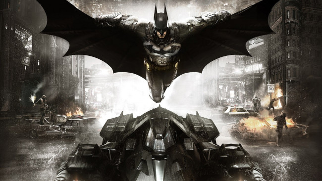 Обои картинки фото видео игры, batman,  arkham knight, город, бэтмен, полет