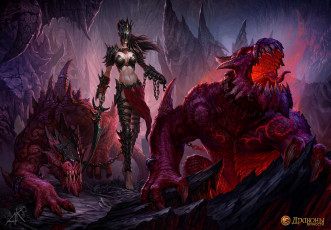 Картинка видео+игры драконы+вечности девушка воительница чудовища