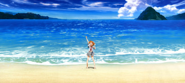 Картинка аниме   +другое пляж небо море девушка hasekura kasane