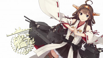 обоя аниме, kantai collection, konishi, koconatu, kancolle, kongou, kantai, collection, девушка, шатенка, улыбка, взгляд