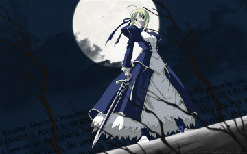 Картинка аниме fate stay+night меч ночь луна доспехи девушка saber stay night