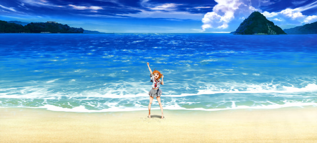 Обои картинки фото аниме, , ,  другое, пляж, небо, море, девушка, hasekura, kasane
