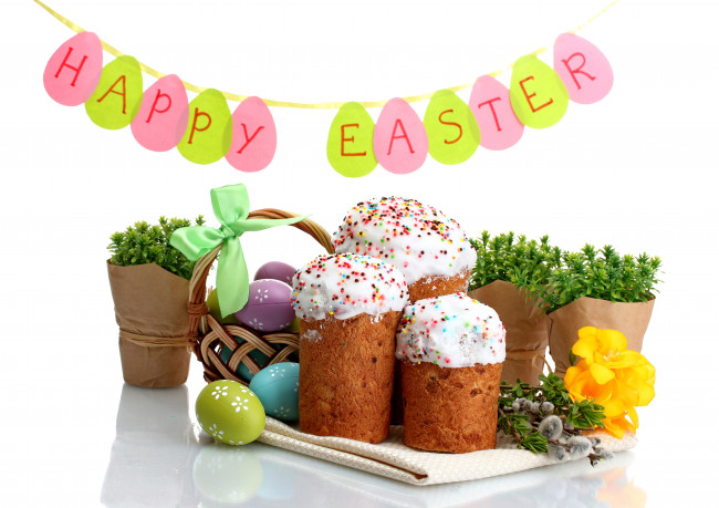 Обои картинки фото праздничные, пасха, цветы, стол, яйца, кулич, blessed, holiday, cake, flowers, eggs, easter