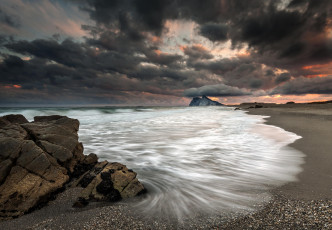 Картинка природа побережье тучи пляж берег море закат шторм