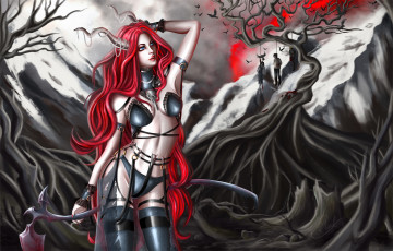 Картинка фэнтези демоны девушка горы дерево демон