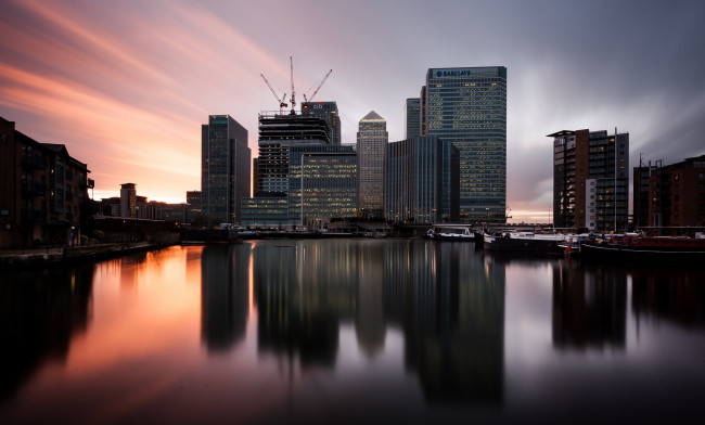 Обои картинки фото города, лондон , великобритания, закат, сумерки, canary, wharf, англия, лондон