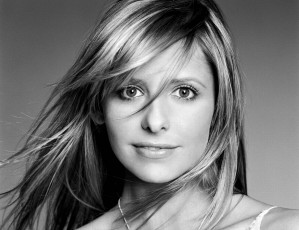 обоя девушки, sarah michelle gellar, черно-белая, улыбка, актриса, лицо, блондинка, сара, мишель, геллар