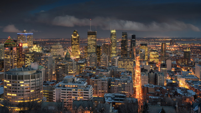 Обои картинки фото montreal, города, монреаль , канада, огни, ночь