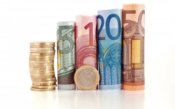 Картинка разное золото +купюры +монеты евро