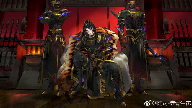 Обои картинки фото аниме, unknown,  другое , правитель, кнут, трон, стража