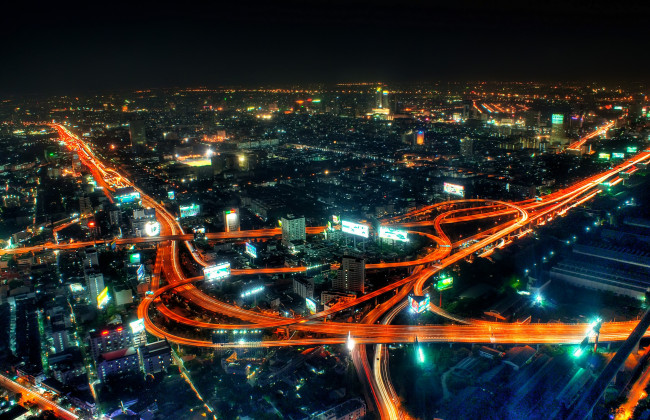 Обои картинки фото города, огни, ночного, магистраль, дороги, ночь