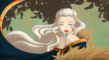 Картинка рисованные люди эльфийка белые волосы платье девушка мех