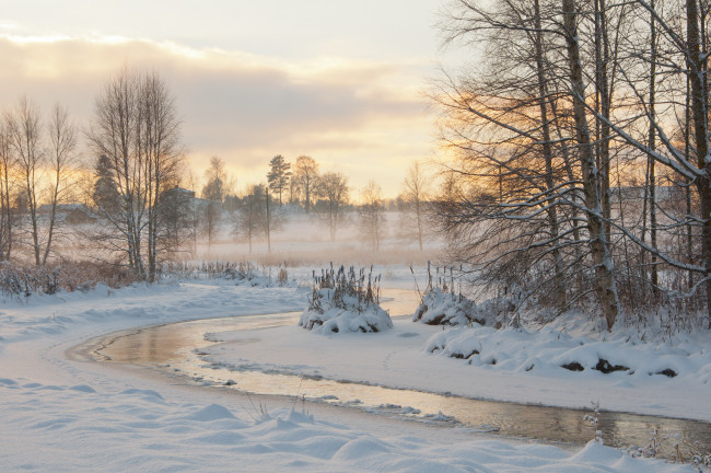 Обои картинки фото природа, зима, деревья, снег, река