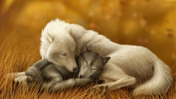 Картинка рисованные животные +волки волки отдых